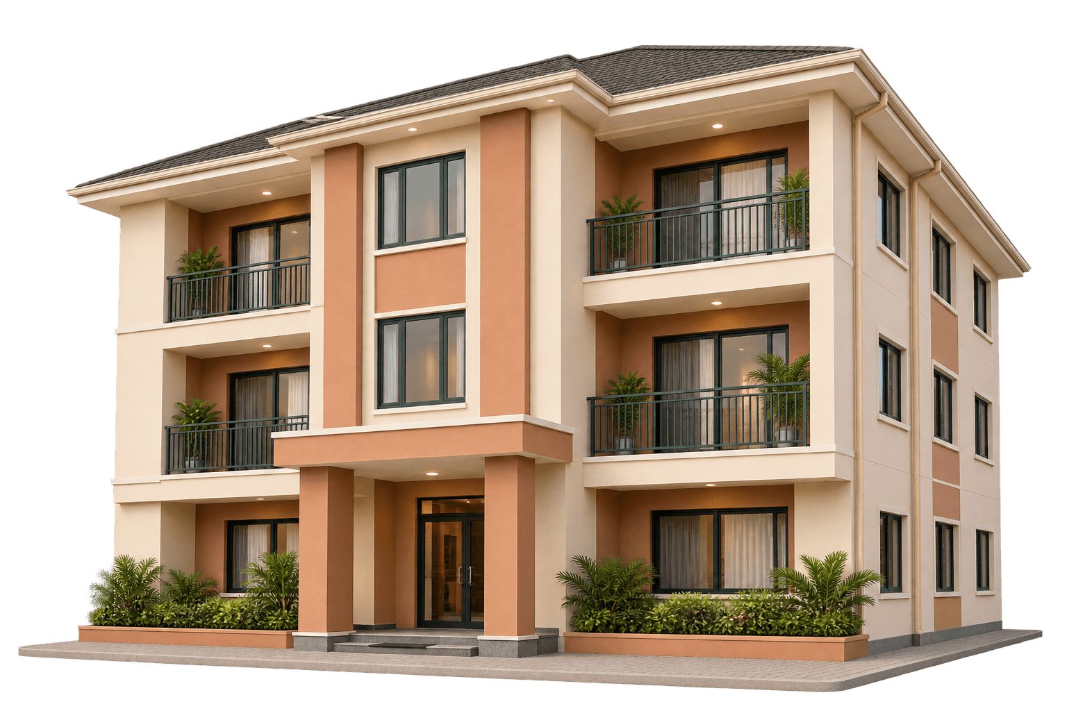 Illustrative apartment residence with balconies